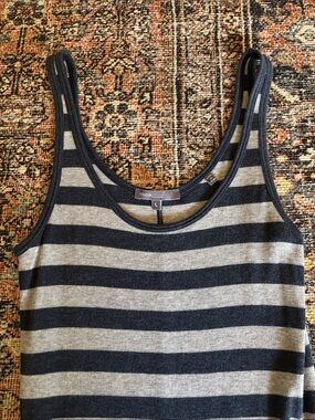 Vince Black and Gray Striped Ribbed Tank